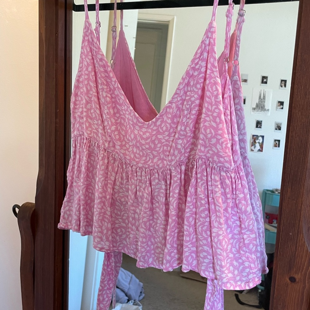 PINK TIE BACK TOP